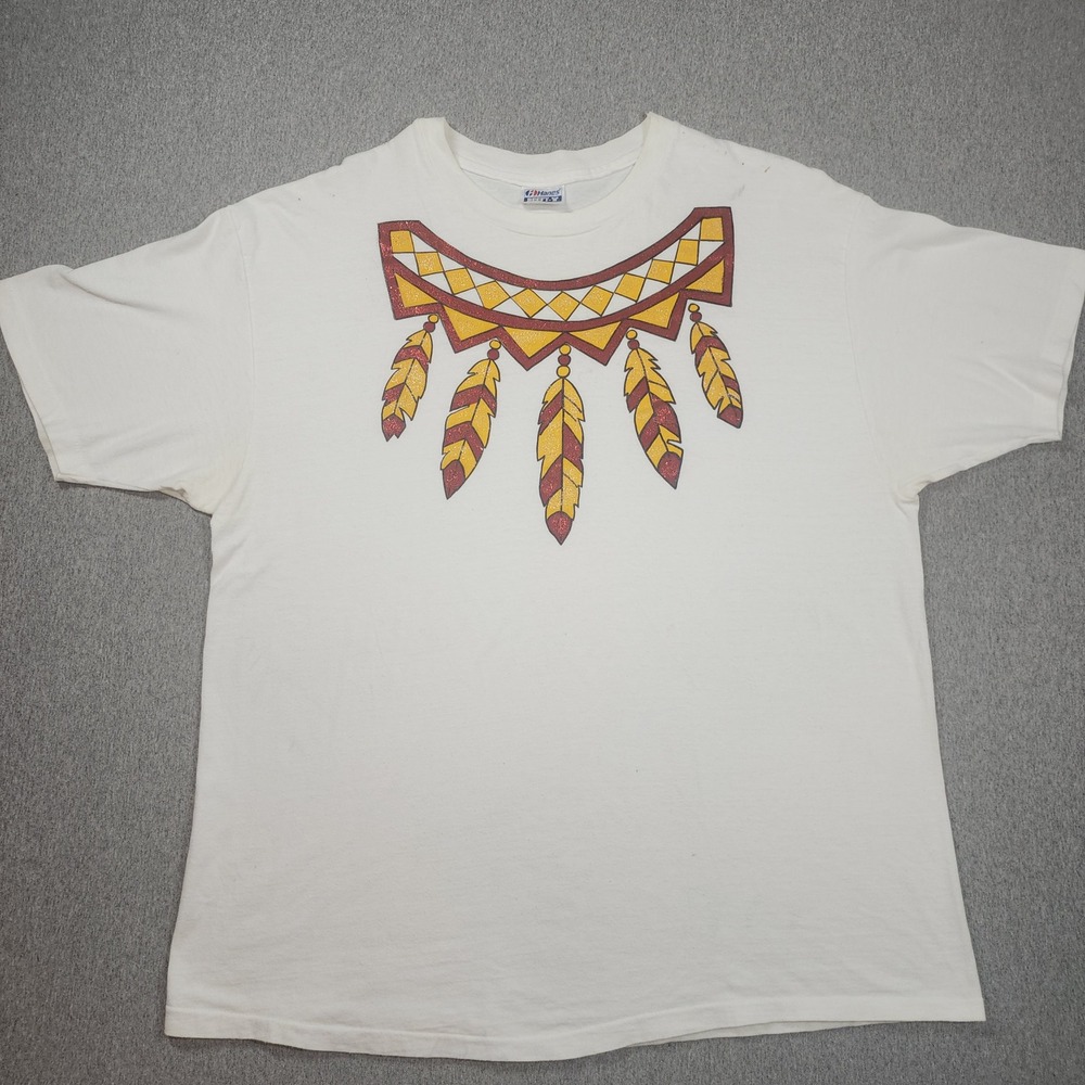 Hanes Beefy-T Graphic Tee Mens XL White Good Vintage 90s Southwestern Glitter